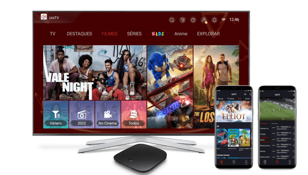 Interface do aplicativo UniTV e Central MegaTimes de UniTV Recarga Oficial